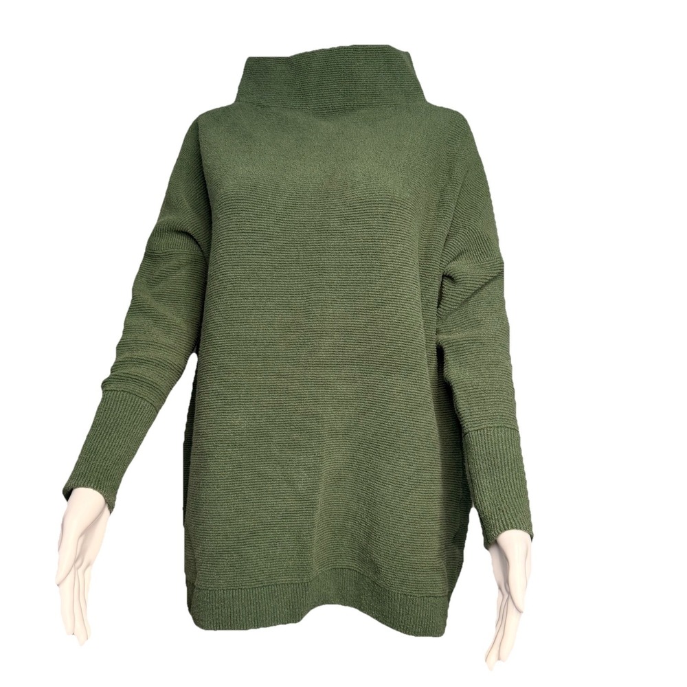 Free People Oversized Womens Ottoman Slouchy Tunic Green Ribbed SZ-Small